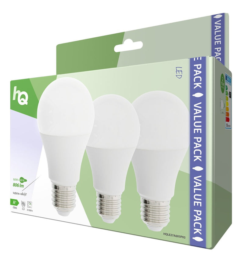 Load image into Gallery viewer, Hq le27a603p02 led lamp 3 stuks e27 a60 9 w 806 lm 2700 k
