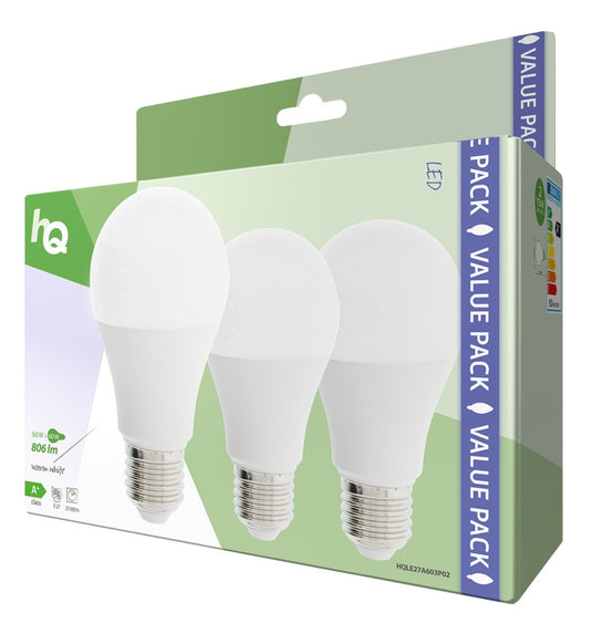 Hq le27a603p02 led lamp 3 stuks e27 a60 9 w 806 lm 2700 k