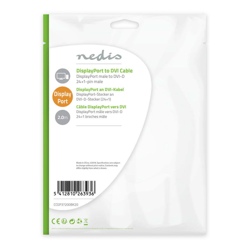 Load image into Gallery viewer, Nedis ccgp37200bk20 displayport - dvi-kabel displayport male - dvi-d 24+1-pins male 2,0 m zwart
