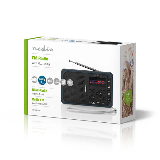 Nedis rdfm2100gy fm-radio 3,6 w usb-poort microsd-kaartsleuf zwart grijs