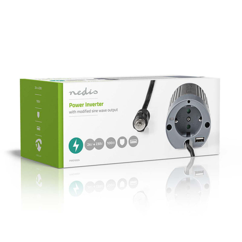 Load image into Gallery viewer, Nedis PIMS10024 Stroomomvormer Gemodificeerde Sinusgolf 24 V Dc 230 V 100 W 1x Schuko 1x Usb-uitgang
