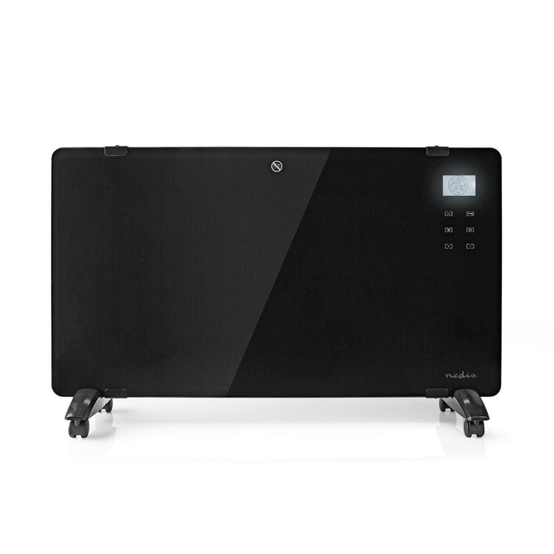 Afbeelding laden in galerijviewer, Nedis htpl20fbk glazen paneel convectorkachel thermostaat lcd-scherm 2 warmtestanden staand wandmontage 2000 w zwart
