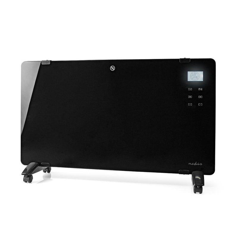 Afbeelding laden in galerijviewer, Nedis htpl20fbk glazen paneel convectorkachel thermostaat lcd-scherm 2 warmtestanden staand wandmontage 2000 w zwart
