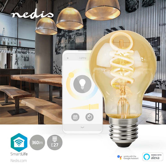 Nedis wifilrt10a60 smartlife led filamentlamp wi-fi e27 360 lm 4.9 w warm to cool white 1800 - 6500 k glas android trade; ios peer