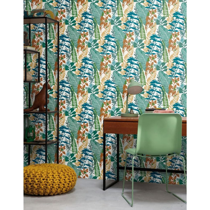 Load image into Gallery viewer, Noordwand behang good vibes big leaves blauw en groen
