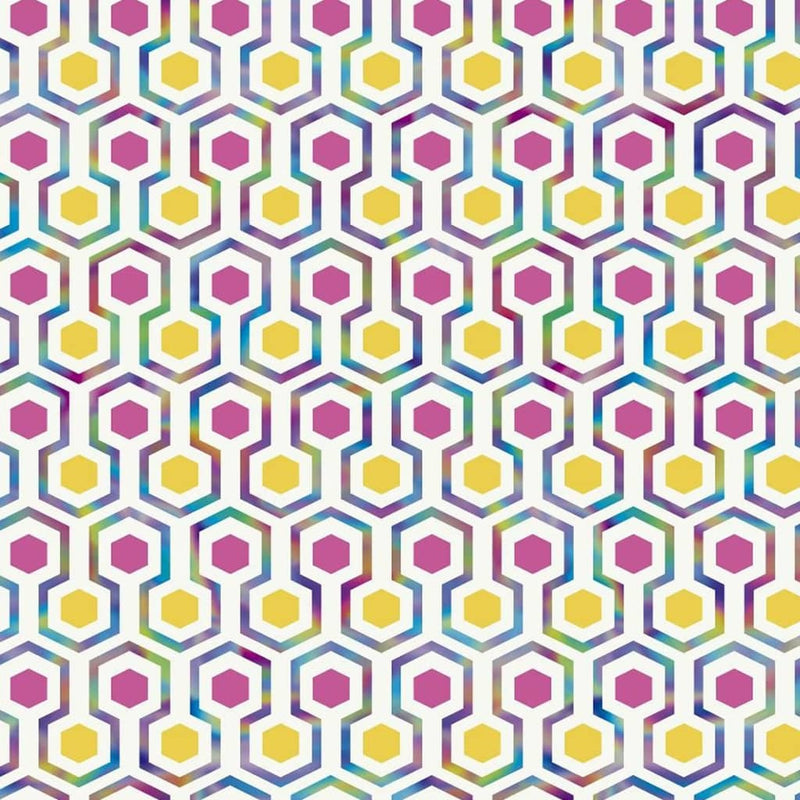 Load image into Gallery viewer, Noordwand behang good vibes hexagon pattern roze en geel
