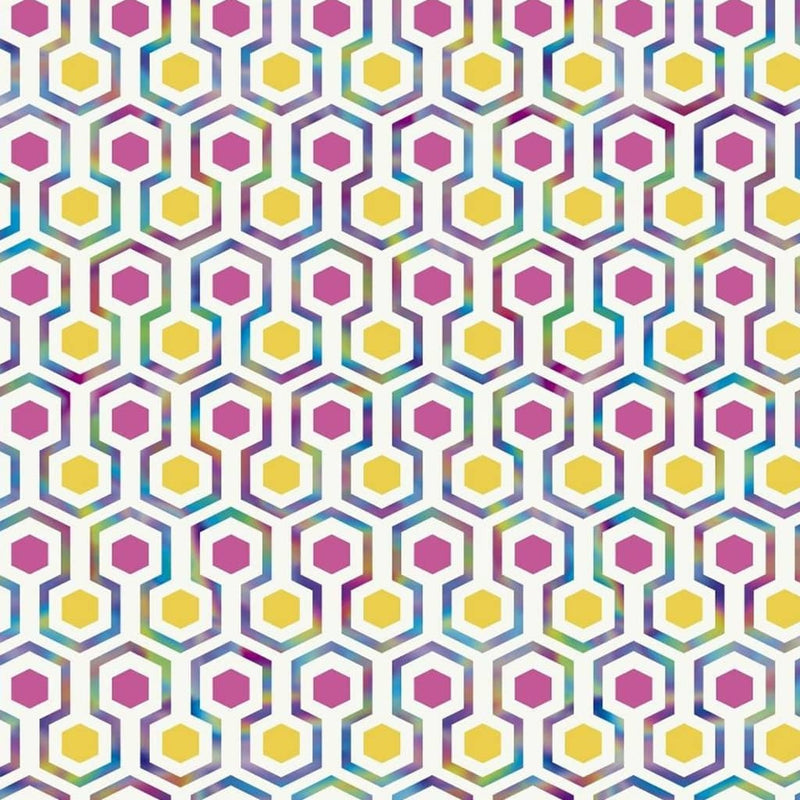 Load image into Gallery viewer, Noordwand behang good vibes hexagon pattern roze en geel
