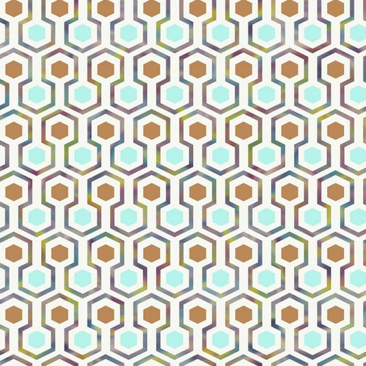 Noordwand behang good vibes hexagon pattern groen en oranje