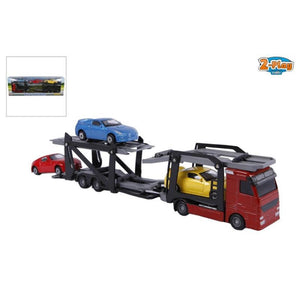 2-play autotransporter diecast met 3 auto's 26 cm multicolor