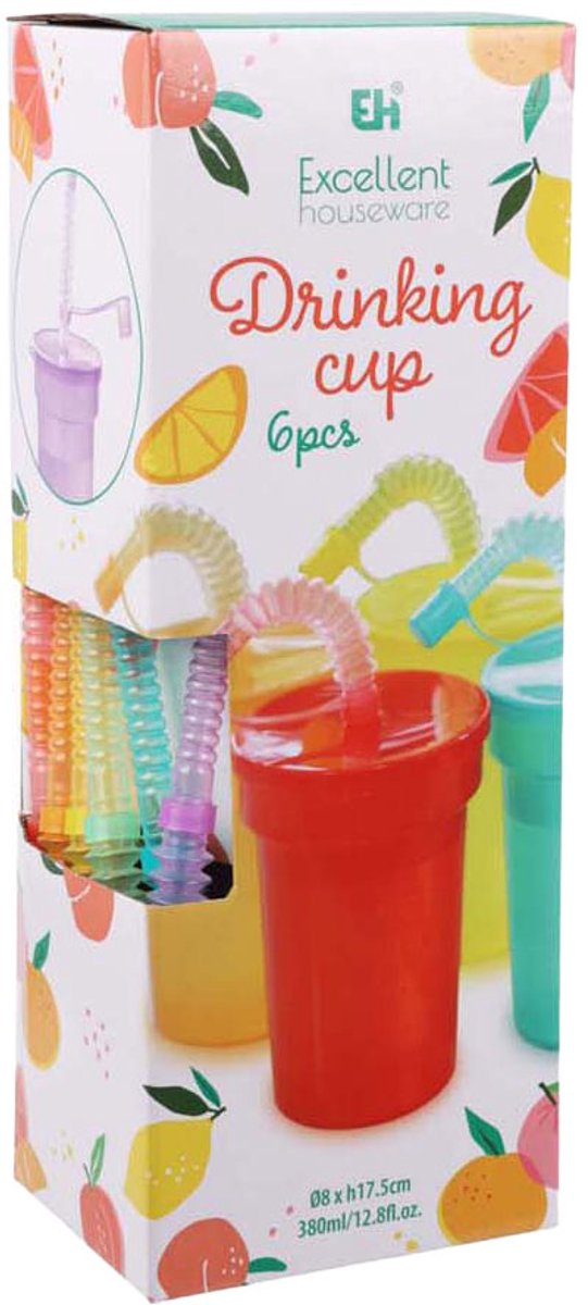 Load image into Gallery viewer, Koopman gekleurde drinkbekers speelgoed met rietje - set van 6 kunststof bekers.
