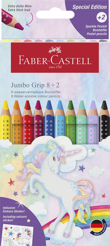 Faber-castell kleurpotloden - jumbo grip unicorn - 10 kleuren incl. stickervel - fc-110923