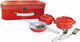 Pannenset in koffer rood 9-delig. 29x20x