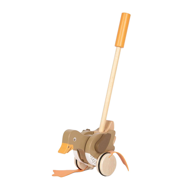 Load image into Gallery viewer, Small foot - houten duwfiguur eend met bewegende kop
