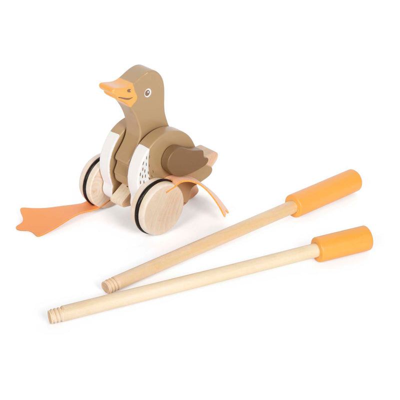 Load image into Gallery viewer, Small foot - houten duwfiguur eend met bewegende kop
