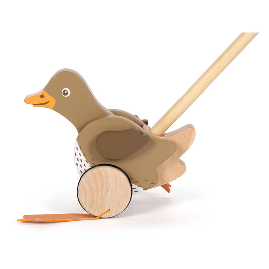 Small foot - houten duwfiguur eend met bewegende kop