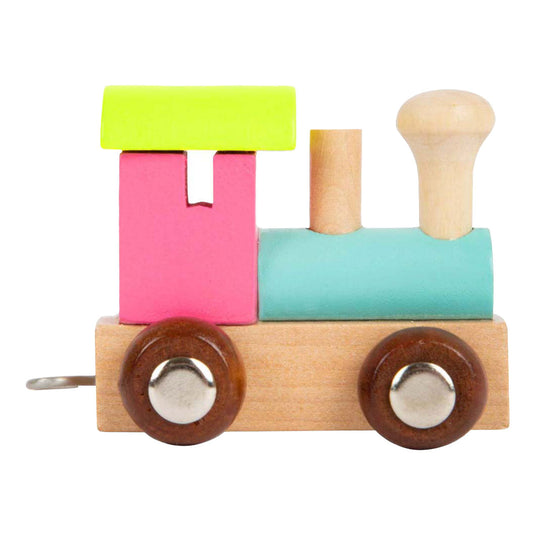 Small foot - houten lettertrein locomotief gekleurd