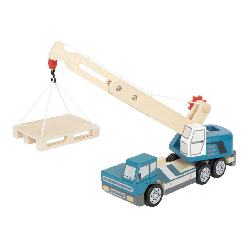 Load image into Gallery viewer, Small foot - houten kraanwagen blauw met pallet

