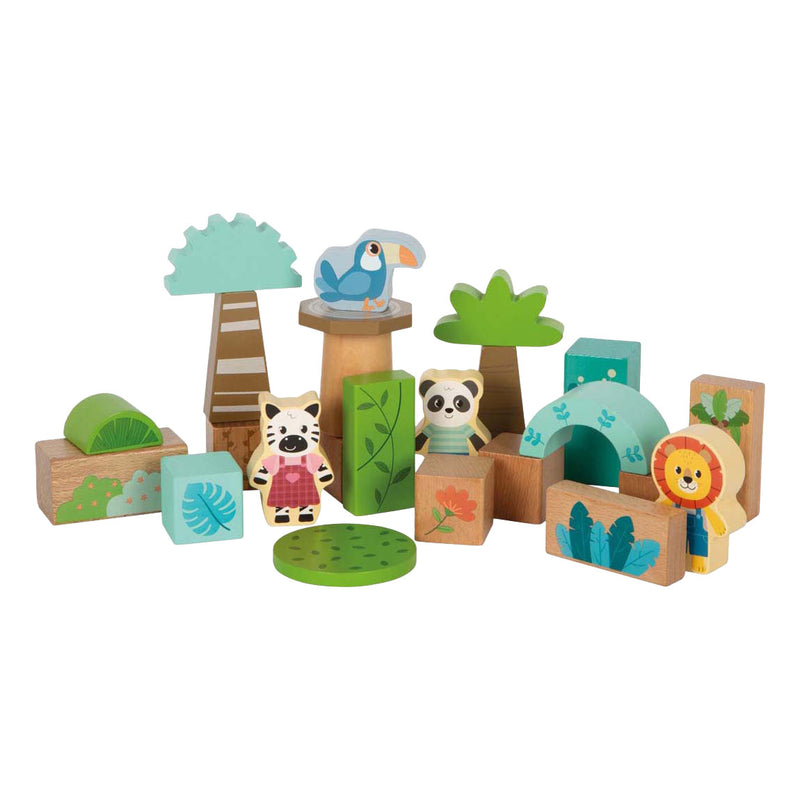 Afbeelding laden in galerijviewer, Small foot - houten bouwblokken jungle friends fsc - 50dlg.
