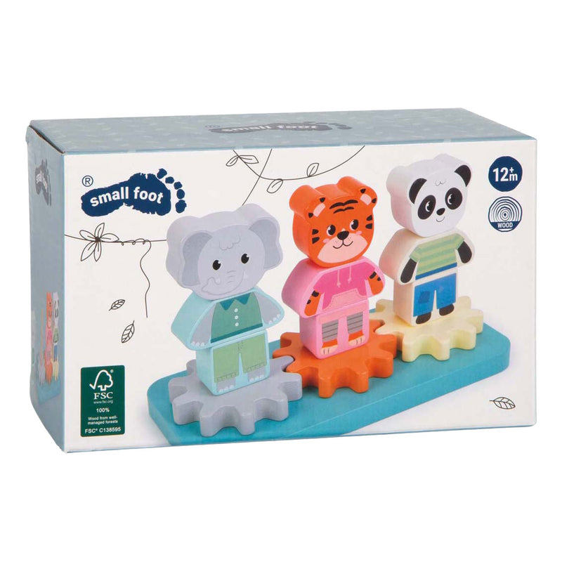 Load image into Gallery viewer, Small foot - houten stapelspel met tandwielen jungle friends fsc
