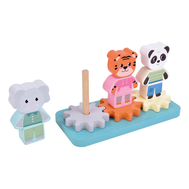 Load image into Gallery viewer, Small foot - houten stapelspel met tandwielen jungle friends fsc
