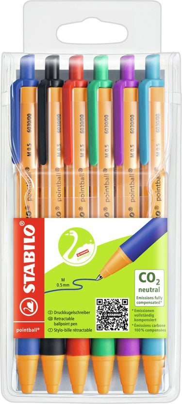 Stabilo pointball - balpen - navulbaar - etui met 6 kleuren