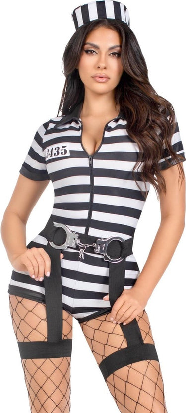 Leg avenue - jail bird kostuum - m - zwart wit