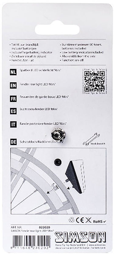 achterlicht Mini batterij spatbord rood