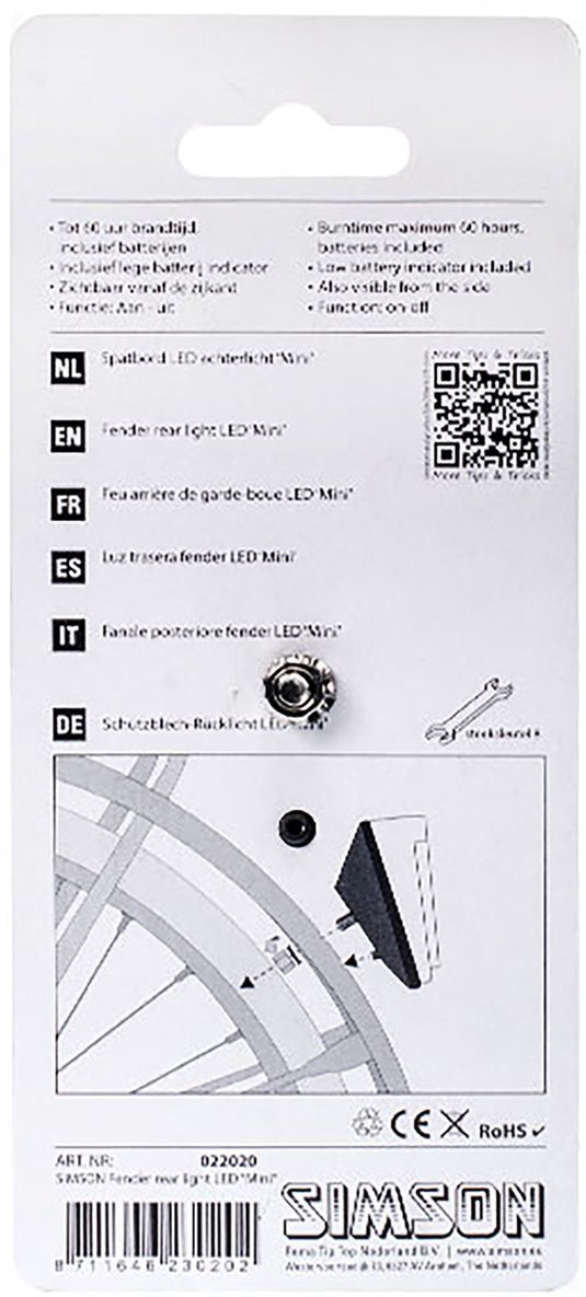 achterlicht Mini batterij spatbord rood
