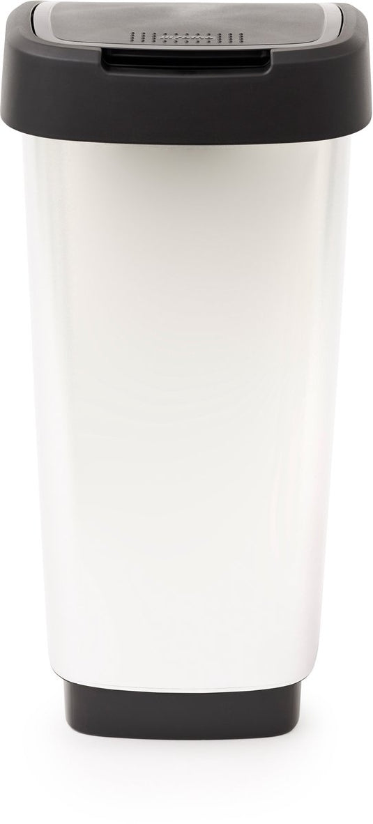 Rotho twist afvalbak met swingdesksel 25l - zilver metallic - bpa-vrij - incl 6 sticker voor diverse afvalstromen