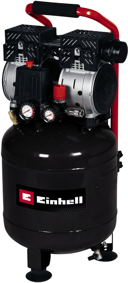 Einhell elektrische compressor te-ac 24 silent - 750 w - 8 bar - 24 l tank - aanzuigcapaciteit: 135 l min - 57 db (stiller dan normale compressoren) - olievrij