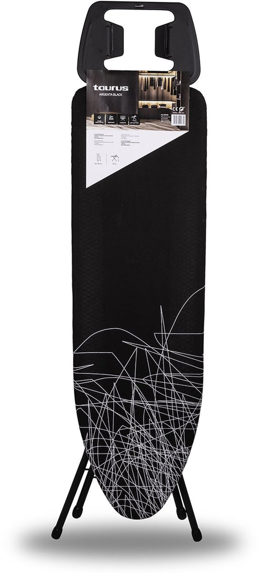 Taurus argenta black strijkplank - 110 x 32 cm - in hoogte verstelbaar tot 81 cm - 100% katoenen hoes - stabiel compact - zwart wit