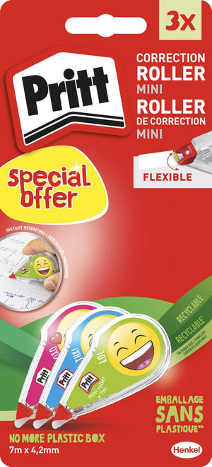 Pritt emoji roller value pack 4,2 mm x 7 m blistercard | 4 emoji correctieroller | kantoor school correctieroller.