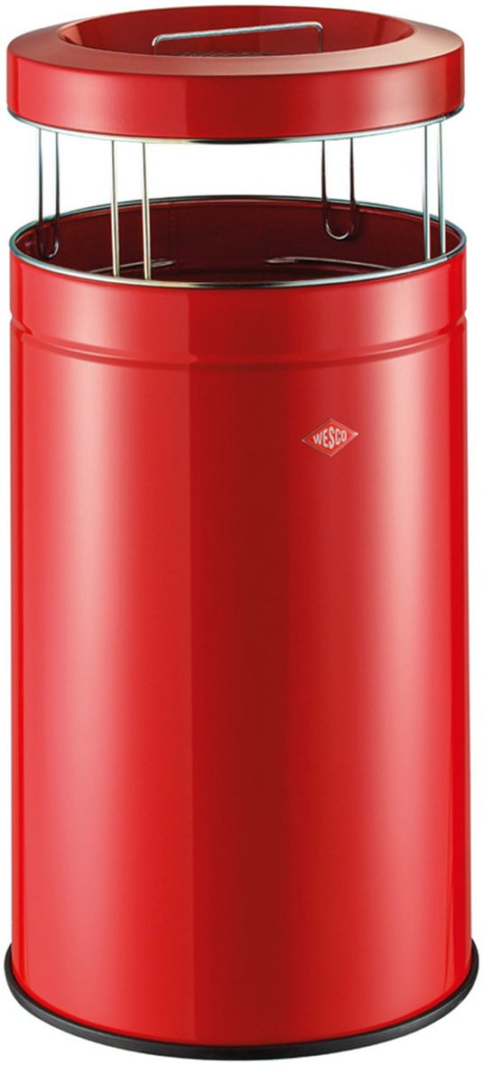 Wesco staande asbak big ash met zeef | 120 liter | metaal - rood | afvalbak met asbak staand - made in germany