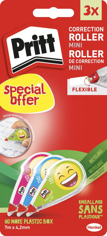 Pritt emoji roller value pack 4,2 mm x 7 m blistercard | 4 emoji correctieroller | kantoor school correctieroller.