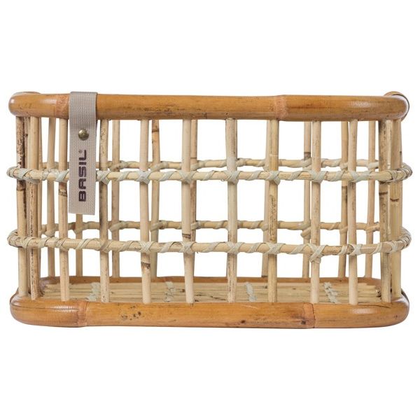 Load image into Gallery viewer, Basil Green Life - rotan fietsmand - medium - voorop natural bruin
