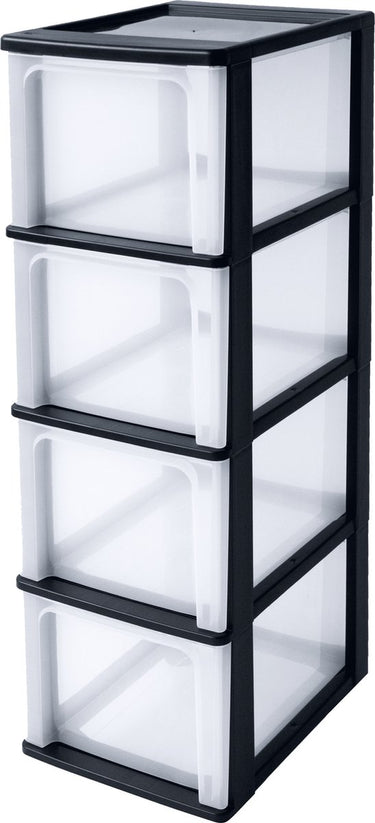 Iris organizer chest ladesysteem a4 - 4 diepe lades - 4 x 13l - kunststof - zwart transparant - zonder wielen