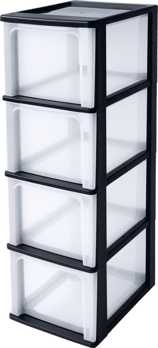 Iris organizer chest ladesysteem a4 - 4 diepe lades - 4 x 13l - kunststof - zwart transparant - zonder wielen
