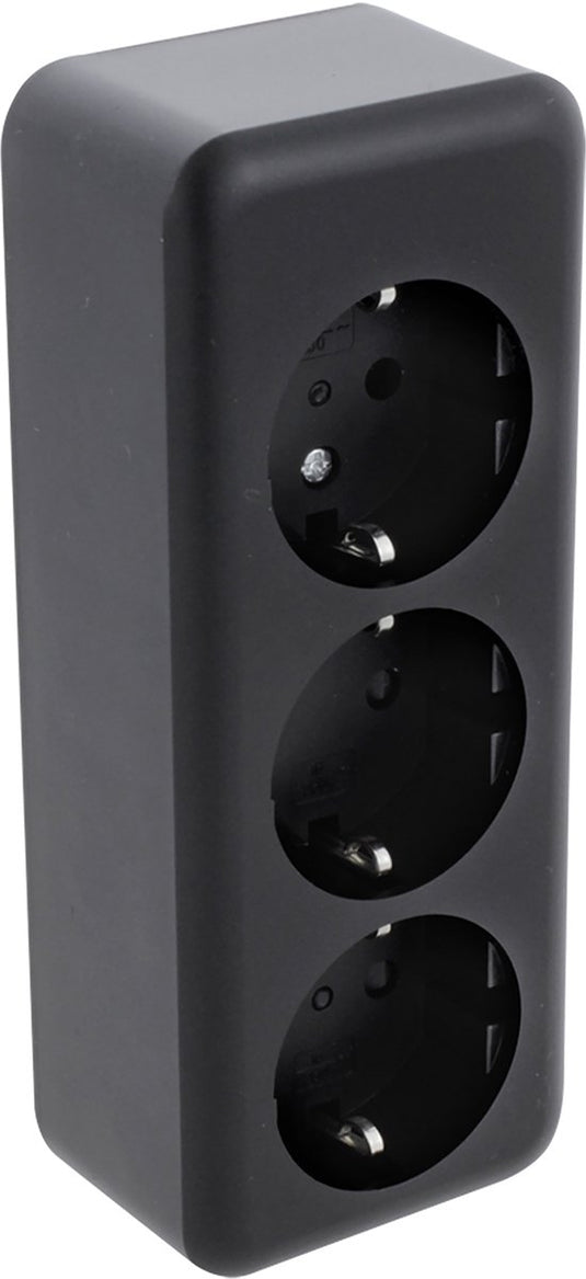 Q-link - wandcontactdoos - opbouw - 3-voudig stopcontact - randaarde - kinderbeveiliging - mat zwart