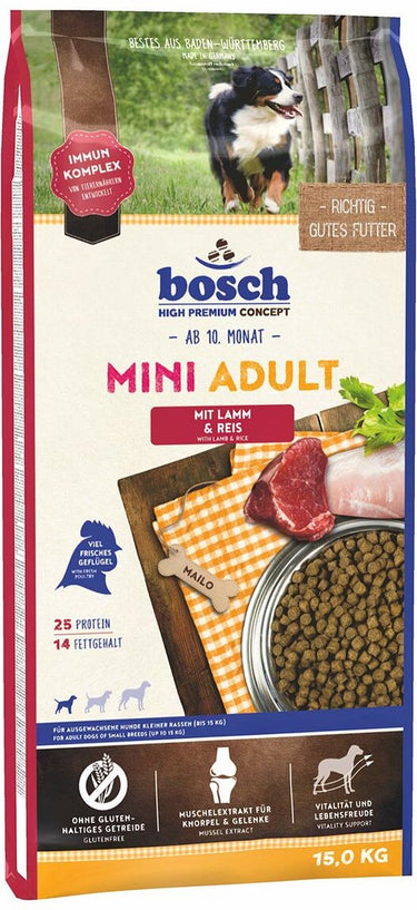 Bosch hpc mini adult mit lamm reis | hundetrockenfutter fur ausgewachsene hunde kleiner rassen (bis 15 kg) | 1 x 15 kg