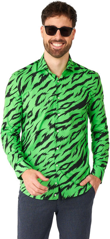 Opposuits shirt - wild animal - heren overhemd - carnavalskleding - neon groen shirt - groen - maat: xxl