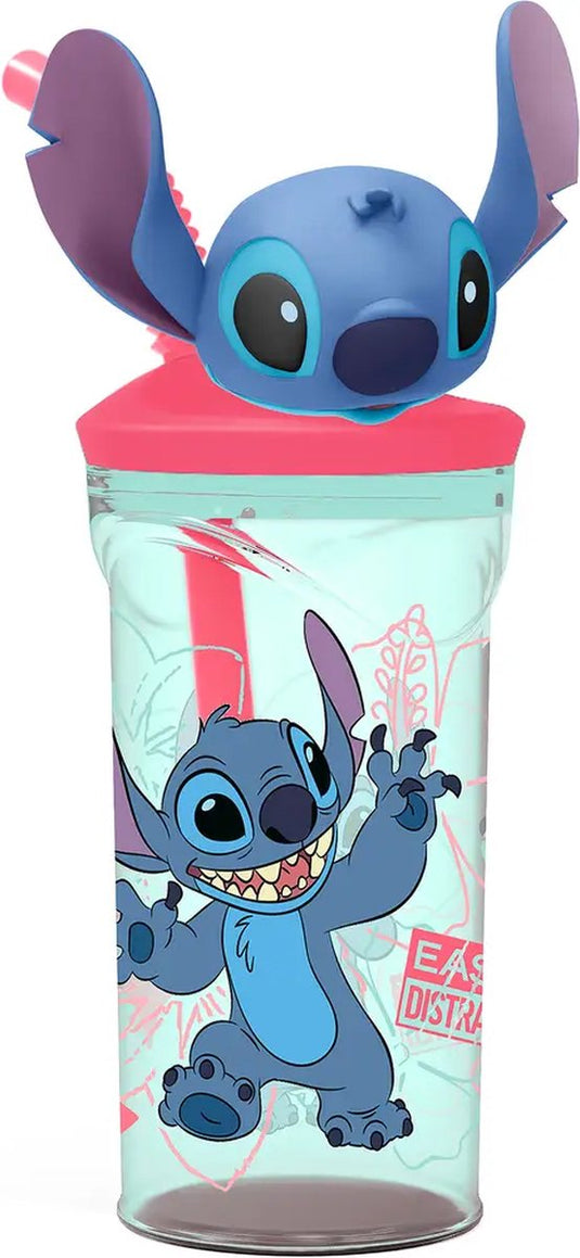 Stor disney's stitch drinkbeker met rietje – 360 ml – herbruikbaar – met 3d-figuur – bpa-vrij – tumbler voor kinderen vanaf 4 jaar – transparant groen