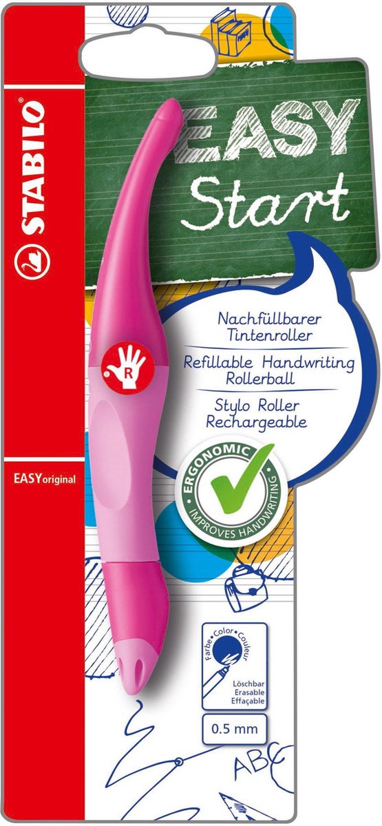 Load image into Gallery viewer, Stabilo easyoriginal - ergonomische rollerball - rechtshandig - blauwe inkt - navulbaar - roze
