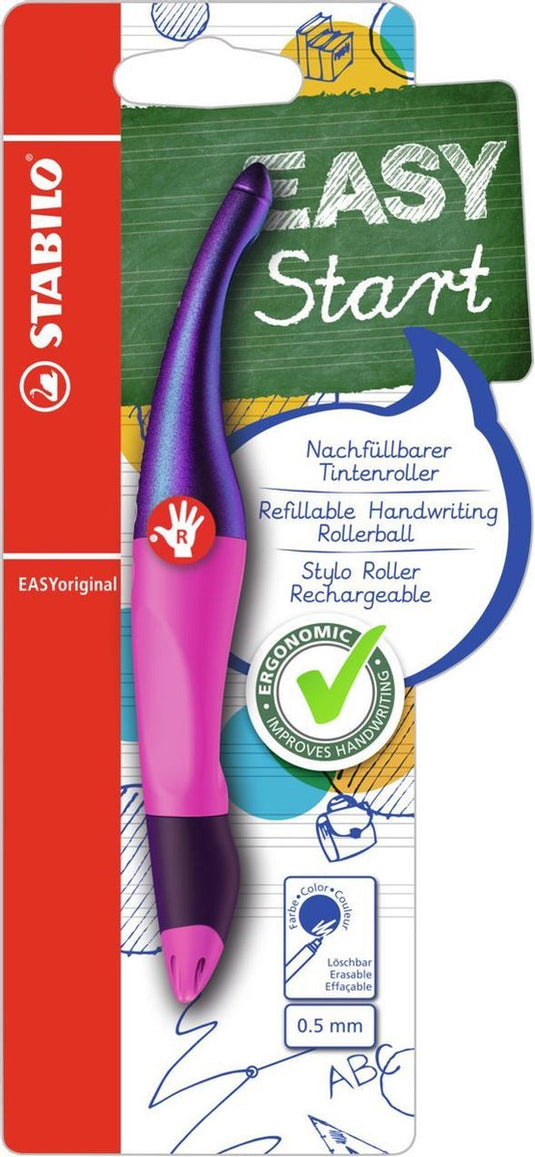 Stabilo easyoriginal - ergonomische rollerball - rechtshandig - blauwe inkt - holograph edition - navulbaar - magenta