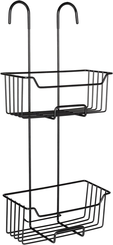 Wenko doucherek milo 2-laags rvs zwart 25x55cm - zonder boren - doucherekje hangend - douchemand - douchecaddy ophangbaar