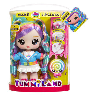 Load image into Gallery viewer, Yummiland large doll + lipgloss pet rainbow skyler rainbow belt
