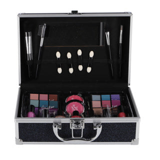 Casuelle aluminium make-up koffer donkerblauw glitter