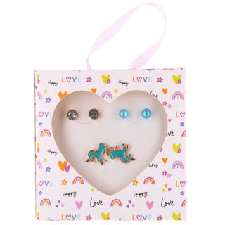 Load image into Gallery viewer, Happy love earring set blue horses 3 stuks
