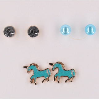 Load image into Gallery viewer, Happy love earring set blue horses 3 stuks
