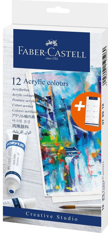 Faber-castell acrylverf - 12 tubes - assorti kleuren - fc-379212
