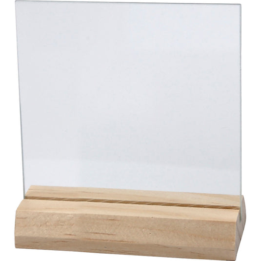 Creativ company glazen plaat met houten voet, afm 7,5x7,5 cm, dikte 28 mm, 10 set 1 doos